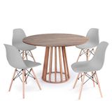 Conjunto Mesa De Jantar Redonda Talia Amadeirada Natural 120cm Com 4 Cadeiras Eames Eiffel - Cinza