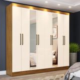 Guarda Roupa Casal 8 Portas 4 Gavetas Com Espelho Paris Casa 812 Nature Com Off White