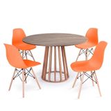 Conjunto Mesa De Jantar Redonda Talia Amadeirada Natural 120cm Com 4 Cadeiras Eames Eiffel - Laranja