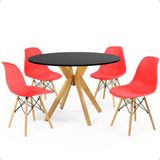 Conjunto Mesa De Jantar Redonda Marci Preta 100cm Com 4 Cadeiras Eames Eiffel - Vermelho