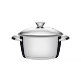 Caçarola Funda Allegra Em Aço Inox Com Fundo Triplo E Tampa De Vidro 24 Cm 5,7 L
