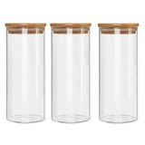 Kit 3 Potes Borossilicato Hermético Bambu 1800ml