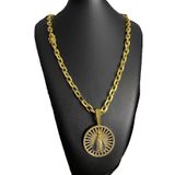 Cordão Cadeado 10mm Fecho Santa + Pingente - Banhado A Ouro