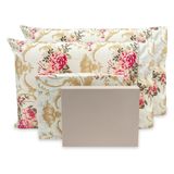 Lençol Casal 6 Peças Estampado 180 Fios - Rosas Cáqui