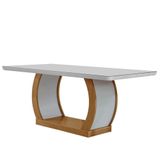 Mesa Para Sala De Jantar 180cm Em Mdf E Vidro Com Canto Copo Off White/ Imbuia/ Off/ Serig. Off