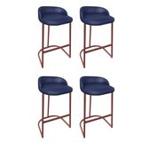 Kit 04 Banqueta Betina Alta Cozinha Balcão Ferro Bronze Sintético Azul Marinho - Ahazzo Móveis