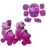Patins 4 Rodas Rosa Com Kit De Proteção Elite Tamanho:36/39