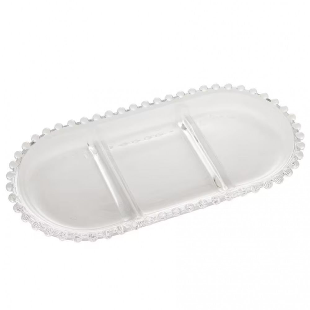 Petisqueira Oval Com 3 Divisórias Gourmet Em Cristal Transparente 30 Cm Wolff