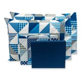Lençol Casal 40cm Estampado | Geométrico Azul | 180 Fios