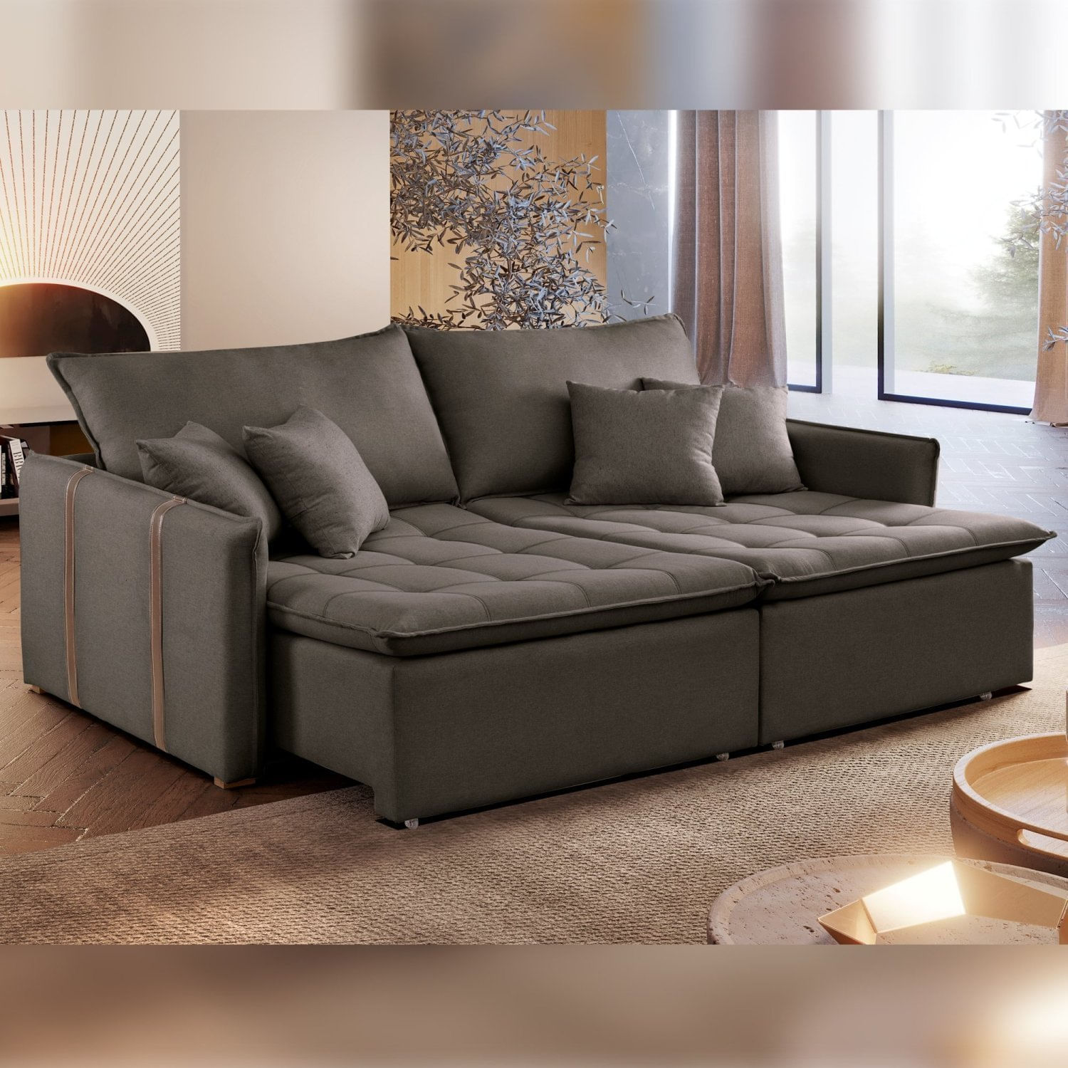 Sofa Cama Retratil E Reclinavel 220cm Detroid Yescasa Marrom