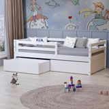 Cama Infantil Slim Com 02 Gavetas E Grade De Proteção Madeira Maciça Branco Housin