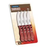 Conjunto Facas 5 Polegadas Para Churrasco Tramontina Polywood Aço Inox E Madeira 4 Peças