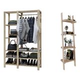 Kit Estante Exclusivo Decorativo Design Clássico Multiuso E Arara Roupas Dupla Chão Maceira Pinus Ca