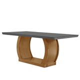 Mesa Para Sala De Jantar Milena 180cm Em Mdf E Vidro Com Canto Copo Grafite/ Imbuia/ Serig. Grafite