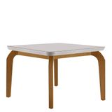 Mesa Sala De Jantar Liz 120cm Em Mdf E Vidro Com Canto Copo Off White/ Imbuia/ Serig. Off