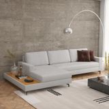 Sofá Em Linho 292cm Chaise Esquerdo E Deck Loft Cinza