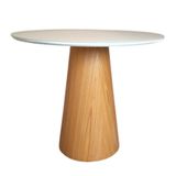 Mesa De Jantar Cone 80 Cm Base Madeira Freijó Tampo Laca + Vidro Branco