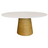 Mesa De Jantar Cone Oval 160x90 Cm Tampo Laca Branca Base Fibra Natural Cor Marrom