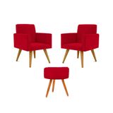 Jogo 02 Poltronas Decorativaspuff Redondo Oferta Cor:vermelho