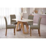 Sala De Jantar Completa Carol C/ Tampo Vidro 130cm + 4 Cadeiras Nature Off White Madeira