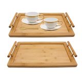 Kit 2 Bandejas De Bambu Para Servir Café Da Manhã Decorativa