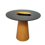 Mesa De Jantar Cone 90 Cm Base Madeira Freijó Tampo Laca + Vidro Preto