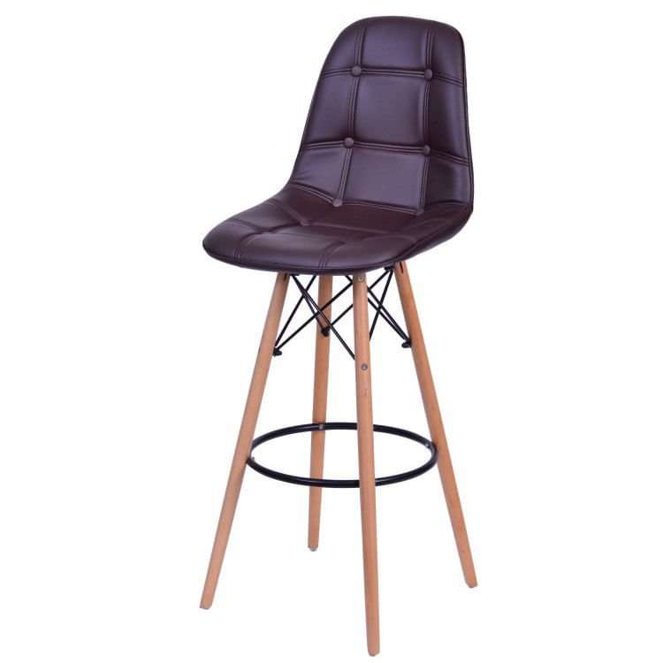 Banqueta Estofada Base Madeira OR Design Marrom