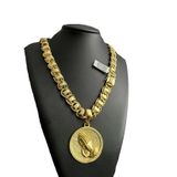 Cordão Dubai 15mm Mão Rezando + Pingente Fé Banhado Ouro