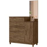 Comoda 5 Gavetas E 1 Porta Com Espelho 9373 Castanho Wood Moval Castanho Wood