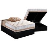 Cama Box Baú Queen: Colchão Molas Herval Maxspring Spain + Base Crc Suede Black(158x198)