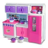 Cozinha Cristal Rosa Infantil Geladeira Fogao Completa