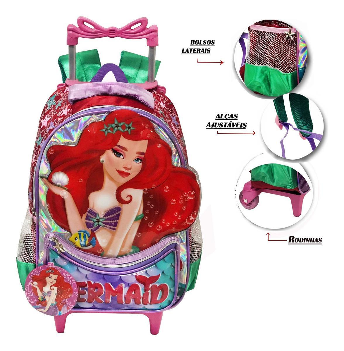 Mochila Sereia Infantil Menina Escolar Rodinhas Aulas Dl1464