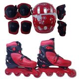 Patins Roller De 4 Rodas Vermelho + Kit De Proteção Tm:28/31