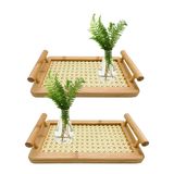 Kit Bandeja Bambu Palha Indiana Servir Café Manhã Decorativa
