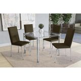 Sala De Jantar Completa Reno C/ Tampo Vidro 90cm + 4 Cadeiras Amsterdã Cromado/courano Marrom
