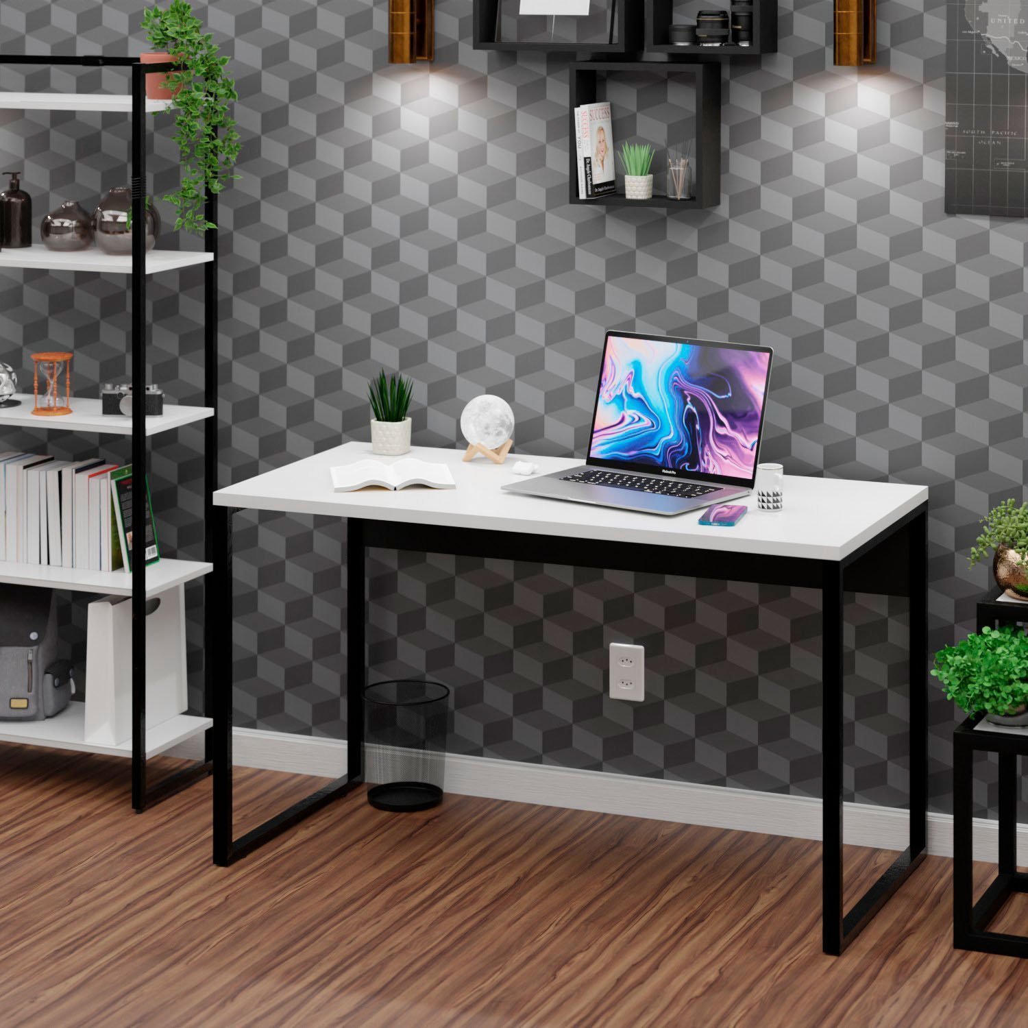 Mesa Para Escritório Escrivaninha Diretor Estilo Industrial 135cm Branco