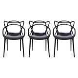 Conjunto Com 3 Cadeiras Monobloco Allegra Preta