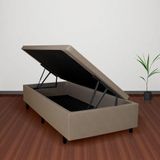 Cama Box Baú Solteirão 96x203x42cm Courino Linho Bege Com Pistão A Gás