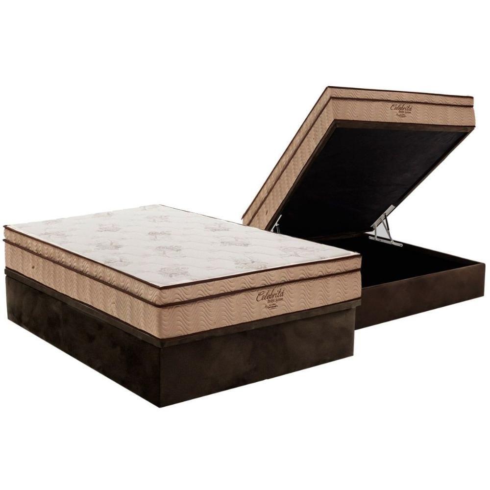 Cama Box Baú Casal: Colchão Molas Ortobom Superpocket Celebritabase Suede Brown(138x188)