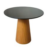 Mesa De Jantar Cone 80 Cm Base Madeira Freijó Tampo Laca + Vidro Preto