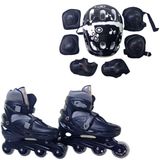 Patins Roller De 4 Rodas Preto + Kit De Proteção Tm: 28/31