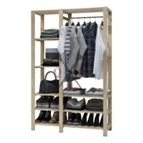 Kit Estante Organizar 100% Pinus Cadernos Estilo Bancada Minimalista E Arara Guarda Roupa E Calçados