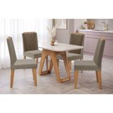 Sala De Jantar Completa Carol C/ Tampo Vidro 130cm + 4 Cadeiras Nature Off White Madeira