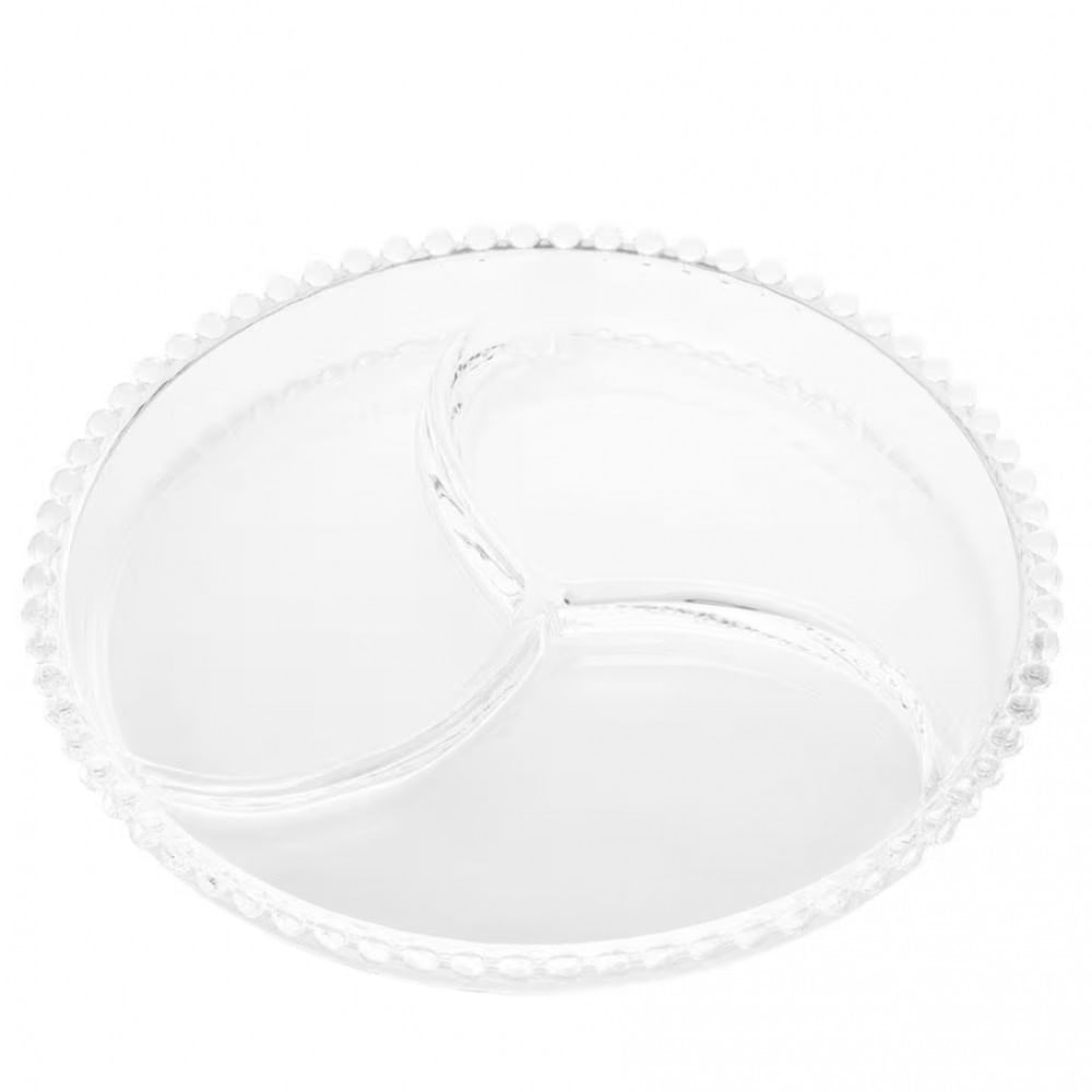 Petisqueira Redonda Com 3 Divisórias Gourmet Em Cristal Transparente 23,5 Cm Wolff