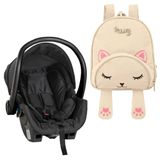 Bebê Conforto Cocoon Black Com Mochila Fun Gato Bege