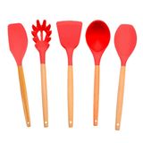 Kit 5 Utensílios Culinários De Silicone Cozinha Vermelha-