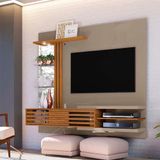 Painel Tv Até 55&#39;&#39; Bancada Suspensa 2 Portas Frizz Supreme Luminária Led Fendi E Naturale - Madetec