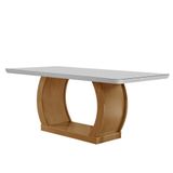 Mesa Para Sala De Jantar Milena 180cm Em Mdf E Vidro Com Canto Copo Off White/ Imbuia/ Serig. Off