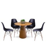 Conjunto Mesa De Jantar Cone Redonda 90 Cm Freijó + 4 Cadeiras Eames Dkr Wood Preta Cor Marrom