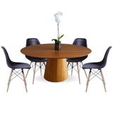 Conjunto Mesa De Jantar Cone Oval 160x90 Cm Freijó + 4 Cadeiras Eames Dkr Wood Preta Cor Marrom